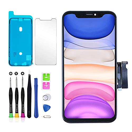 for iPhone 11 Screen Replacement LCD Display 3D Touch Screen Digitizer 6.1 inch Frame with Adhesive, Screen Protector, Repair Tools Compatible with Model A2111, A2223, A2221