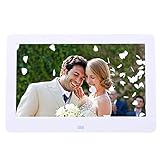 garsent Marcos Digitales de Fotos y Video de 10 Pulgadas,Marco de Fotos Digital 1024X600 HD con el botón táctil Video, Libro electrónico, Despertador, Calendario, con Control Remoto(Blanco)