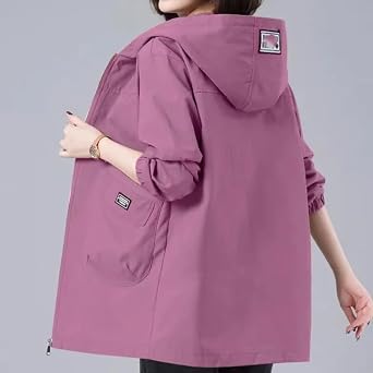 LIXINGHEITANG Women' Jackets Long Coat Spring Windbreaker Famale Hooded Casual Loose Zipper Lightweight Jacket Outwear