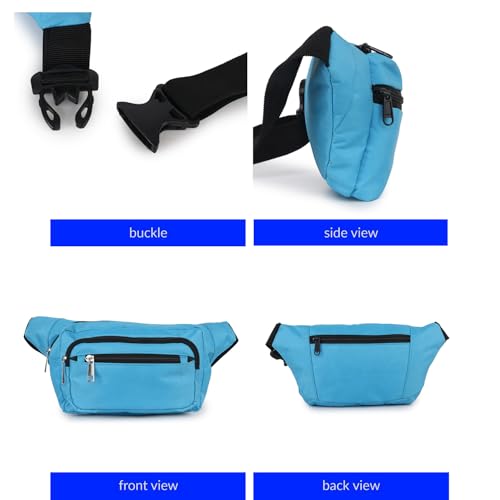 Image of Waist Bag for Man Woman - Anti Theft, Waterproof Zippers and Back Pocket - Large Travel Waist Pouch, Fanny Pack, Belt & Hip Bag for Men, Women for Hiking, Passport, Gym (Black) (Turquoise)