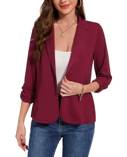 MINTLIMIT Blazers for Women Dressy Casual Ruched 3/4 Sleeve Lapel Button Work Office Cardigan Suit Jacket with Pockets2