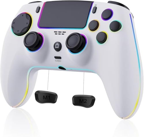Image of SZDILONG Wireless Controller with 7 Colors RGB Light for PS5 Pro /Slim,MAC,iOS,Steam,PC Windows /Android 10 and Above,Support Hall Sticks /Turbo /Programmable /Dual Vibration, with 3.5mm Audio Jack, White