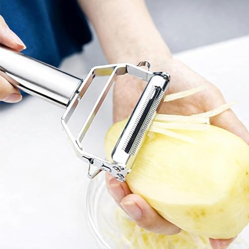 Image of MP Milton PRO 2 in 1 Stainless Steel Julienne Vegetable Peeler Multi-Functional Fruit & Veggie Shredder Slicer and Grater for Potatoes, Carrots, Cucumbers (Silver, 18 x 8.2 x 2.3 cm)