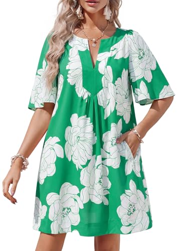 Image of Wenrine Womens Flutter Short Sleeve Mini Dress Casual V Neck Loose Flowy Summer Dresses