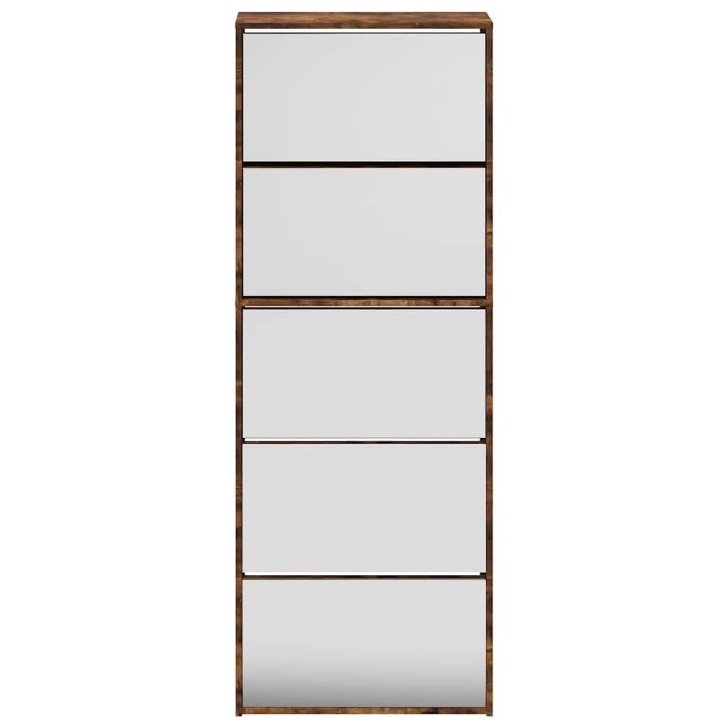 Scarpiera con Specchio 5 Livelli Rovere Fumo 63x17x169,5 cm