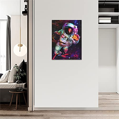 Space Boys Room Wall Decor Outer Space Astronaut Pictures Wall Art Canvas Print Space Themed Decor For Boys Bedroom Living Room Framed 12"X16" #TOP2