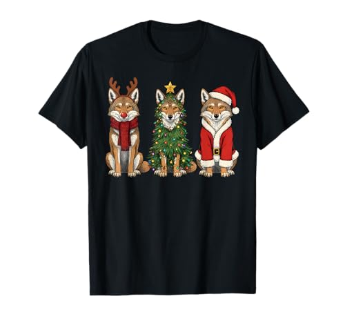 Retro Christmas Coyote Santa Reindeer T-Shirt