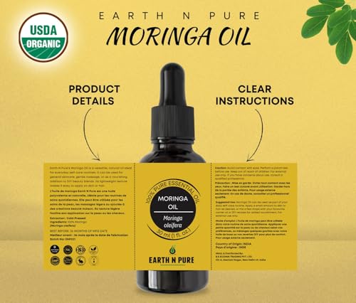 Image of Earth N Pure Moringa Oil Cold Pressed, Natural and Therapeutic Grade 250 ml