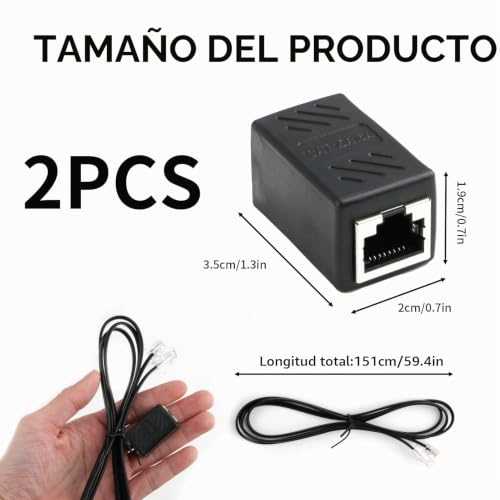 Miniatura 2 de Pack De 2 Adaptadores Rj45 A Rj11, Negro - Cable Telefónico Convertidor De Extensión, Conector Para Modem Adsl, Transmisión Estable