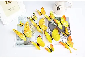 JAAMSO ROYALS Yellow 3D Magnet Butterefly Self Adhesive Home D cor Wall Sticker (Pack of 4, Set of 48)
