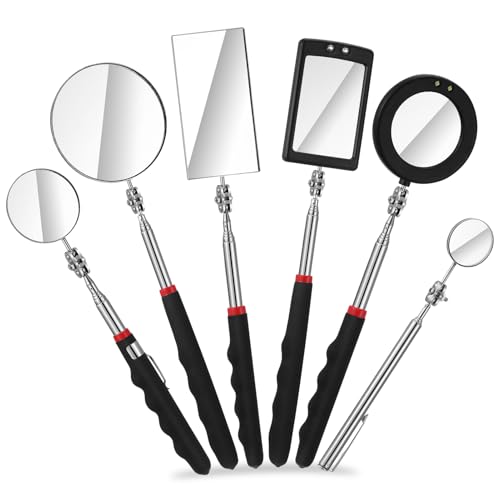 GGSTDDUP 6 Pcs LED Telescoping Inspection Mirror,Retractable LED Mechanical Mirror Tool,Under Vehicle Inspection Mirror,Car Visual Reflector,Retractable Under Vehicle Detection Mirror