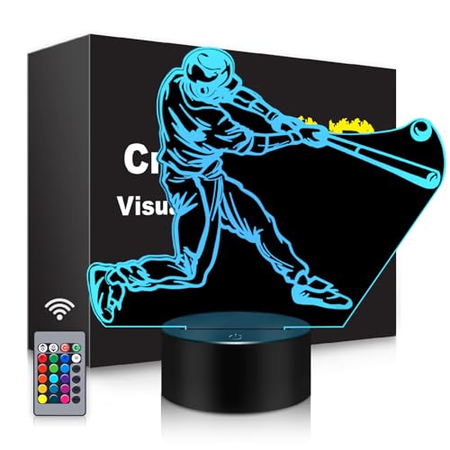 BASSI Luz nocturna 3D para regalos de béisbol, 16 colores cambiantes táctil/control remoto, lámpara de ilusión 3D de fútbol, regalos de cumpleaños y Navidad para niños y niñas, decoración de sala de