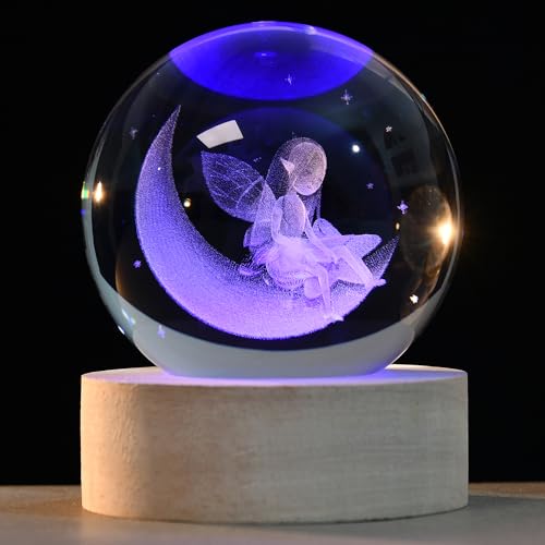 ZRENJHUS 3D Fairy Crystal Ball Gifts for Women Her 60mm Globe Fairies Night Light Moon Fairy Themed Gifts for Girls