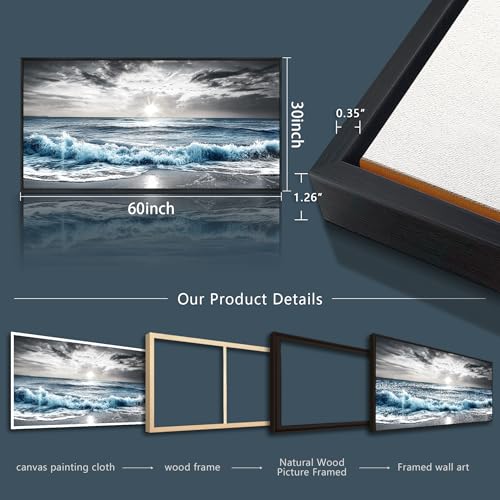 KELIYUAN Large Canvas Wall Art For Living Room Wall Decor For Bedroom Office Decorations Beach Wave Scenery Pictures Artwork For Modern Stretched and Framed Beach Posters Home Decoration 30"X60"