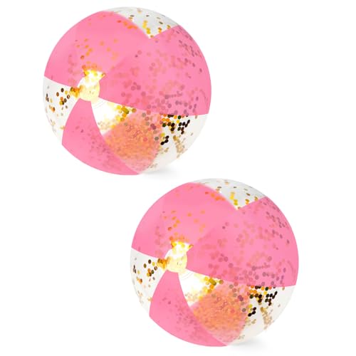 najdeiuyt Inflatable Glitter Beach Ball 16 Inch Pink Beach Balls for Pool with Confetti, Sparkling Balls for Summer Pool Adults Birthday Party Favors Decorations (2 Pcs)