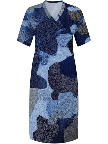 Image of SUZONANA Plus Size Denim Print Maxi Dresses for Women Casual V Neck Short Sleeve with Pockets Soft Jean Look Dress XL-6XL