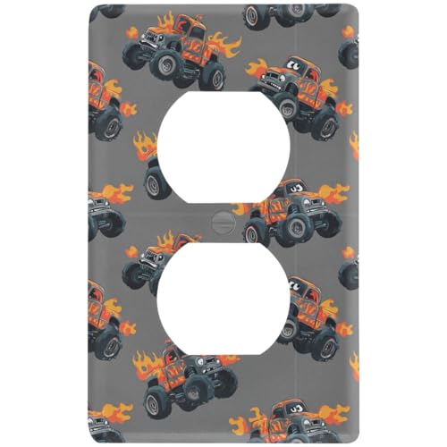 foixnub Duplex Outlets Wall Plate Cover Fire Monstee Truck Pattern 1 Gang Duplex Receptacle Switch Wall Plate Electrical Faceplate Switchplate for Home Office Bedroom Gift