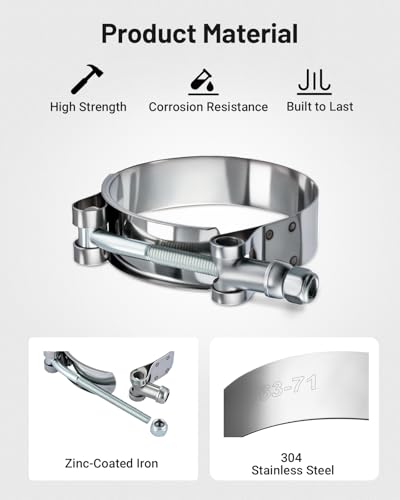 Image of EVIL ENERGY 2.75 Inch T-Bolt Hose Clamps, Stainless Steel 304 Turbo Intake Clamps, 71-78mm Adjustable Range for 2-3 /4 inch Hose ID, Intercooler Radiator Pipe Clamps for Silicone Coolant Hoses, 4PCS