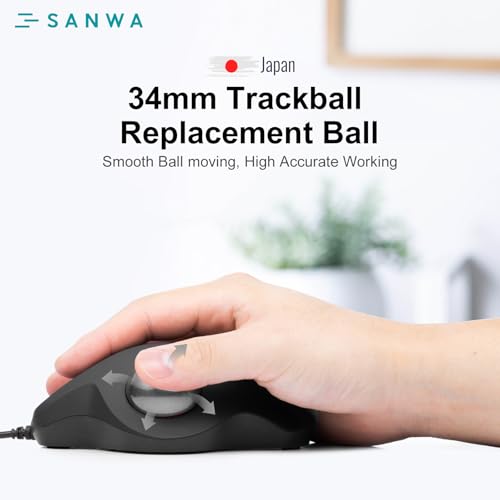 Image of SANWA Small Trackball 34mm /1.34in, Replacement Ball for Logitech M575, M570, MX Ergo, ELECOM, Kensington, Perixx, and Other Compatible Trackball Mice, Glossy Silver