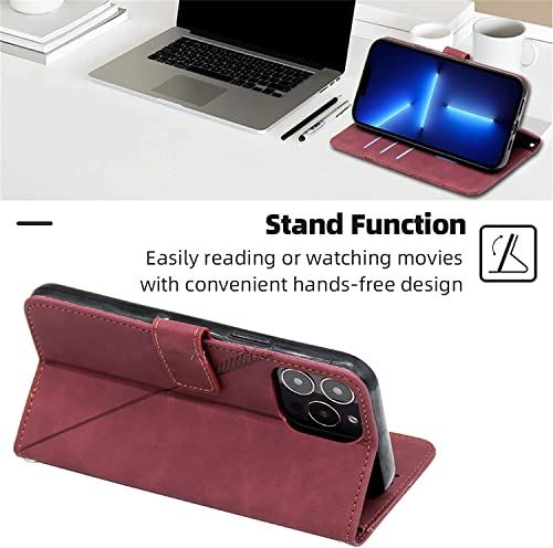 Étui portefeuille iPhone 14 Pro haut de gamme bordeaux en cuir fin - 6