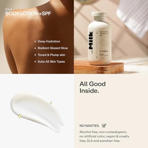 Image of 52 Sundaze Body Glazing Milk SPF 50 PA++++ | Hydrating Sunscreen Body Lotion with Oat Milk, Ceramides & Niacinamide | Lightweight Quick-Absorbing Formula | Non-Sticky, Non-Greasy Finish | Reduce Tan | No White Cast | All Skin Types | 200 ml