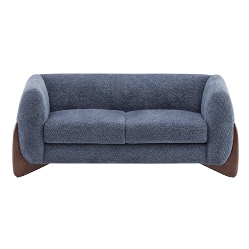 Image of Velvet Contemperory Sofa with Cushion Chaise Lounge Sectional Sofa Perfect for Living Room & Bedroom Guests Home & Office (Blue Boucle Fabric, 5 Seater)