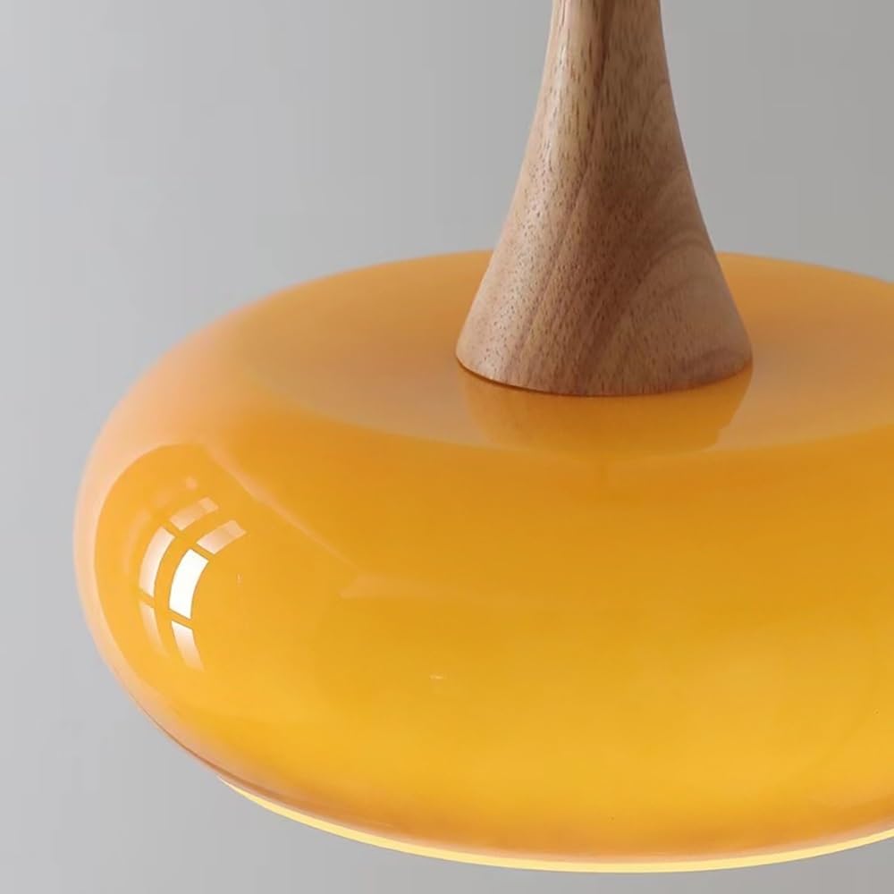 Pendelleuchte Orange Glas Vintage, Hängelampe Flach Rund Mid Century Kronleuchter für Küche Schlafzimmer Esszimmer