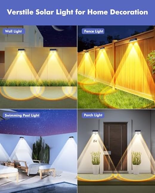 Solar Fence Lights Outdoor 8 Pack, IP65 Waterproof Fence Lights Solar Powered, 3 Modes(Warm/Neutral/Cool White) Solar Deck Light with Auto ON/Off, LED Lens for Deck/Wall/Step/Patio/Pool/Backyard