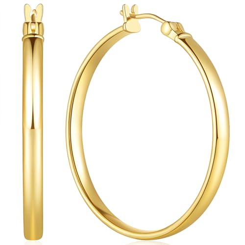 14K Gold Hoop Earrings For Women Large Hoops Earrings Hoops Earring For Women 14K Gold Earring Dainty Trendy Minimalist Designs 35MM