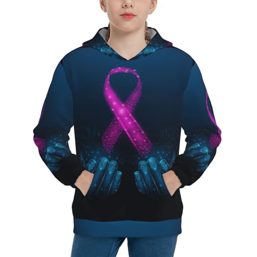 Pink Ribbon Awareness Kid Hoodies Boys Sweatshirts Girls Pullover with Pocket