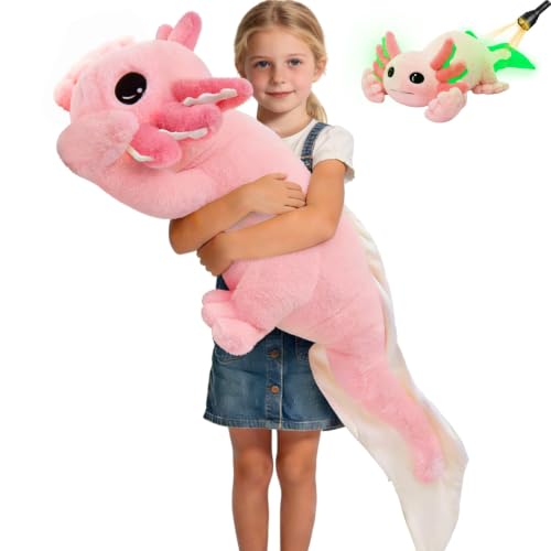 MaoGoLan Glow in The Dark Axolotl Plush Pillow, 40" Axolotl Stuffy, Pink