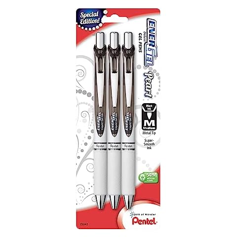 ENERGEL™ Deluxe Pearl Pens, Medium Point, 0.7 mm, 54% Recycled, Pearl White Barrel, Black Ink, Pack Of 3 Pens Cover