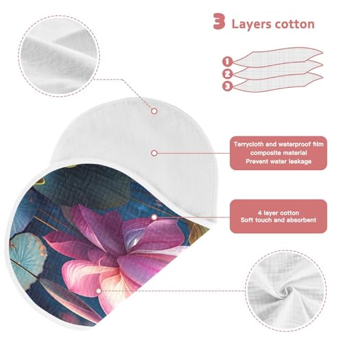 J JOYSAY Flower Leaf Teal Blue Baby Burp Cloths for Boys Girls Large 22''x11'' Cotton 4 Layer Milk Spit Up Rags for Babies Newborn one sizex13