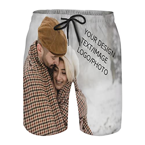 Custom Swim-Trunks Personalized Beach-Board Shorts-Swimwear - Customized Quick Dry Boxer Brief Lined Bathing Suits Add Photo Logo Text Summer Gift for Men Boy color1-XL