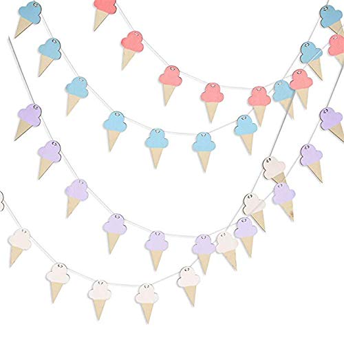 Honey$Homey Wooden Ice Cream Garland DIY Wall Hanging Decor for Baby Room, Nursery, Kids Birthday Party (Ice Cream, 4 Packs-Pink,Purple,Blue,White)