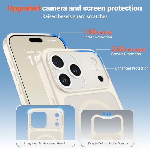 Image of SUPFINE Magnetic for iPhone 17 Pro Case Antique White | (Compatible with MagSafe)(Military Grade Drop Protection)(Camera Protection)Translucent Matte Phone Cover