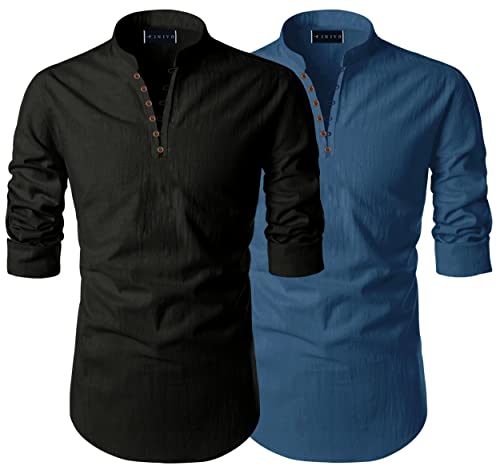 Image of Men's Trendy Short Kurta Shirt | Mandarin Collar Full Sleeve Cotton Ethnic Wear | Regular Fit Traditional Indian Apparel | Casual Festive Party Function Clothing