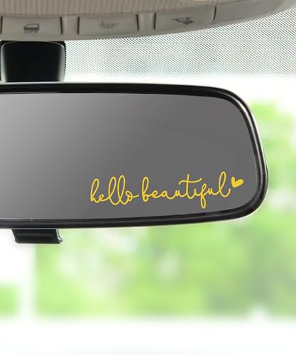 Image of RACOONA Rearview Mirror Decal,Hello Beautiful Decal,Car Accessories Stickers Rearview Mirror Sticker (Yellow)