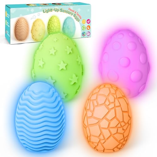 NYOBABE Sensory Toys for Autism,4 Textures 7 Colors Sensory Lights,Sensory Toys for Toddlers,Egg Night Light for Kids,Light Up Autism Toys,Xmas Birthday Easter Gifts for Boys and Girls Ages 3+