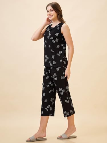 Image of AV2 Women's Cotton Printed Round Neck Short Sleeve Night Suit Set | Capri Set | Casual Night Dress for Women-2127
