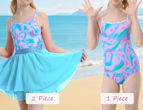 Image of Girls Swimsuit One Piece Bathing Suit Sleeveless Swimwear Matching Skirts for Toddler Kids Swim Surfing