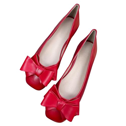 Image of Dear Time Women's Bowknot Ballet Flats Wedding Dressy Flats Square Toe Patent Leather Comfortable Shoes