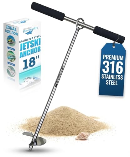 SandShark 18 inch Lite Series Boat Anchor - Shallow Water Anchor Pole - Jet Ski Anchor, Kayak Anchor, Pontoon Boat Accessories for Beach and Sandbar - 316 Stainless Steel w/Handle and Padded Case