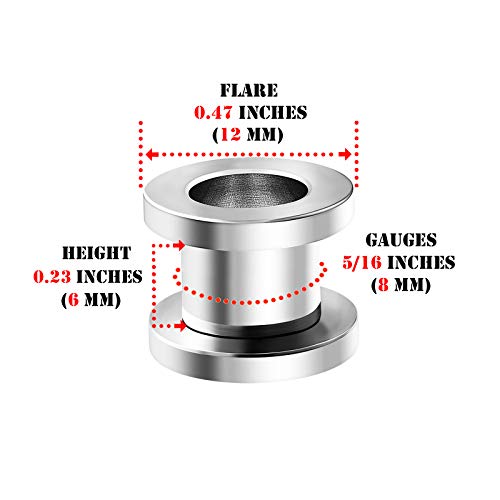 Pair of 316L Surgical Steel Polished Screw-fit Piercing Jewelry Ear Stretching Lobe Plugs flesh Tunnel Earring2