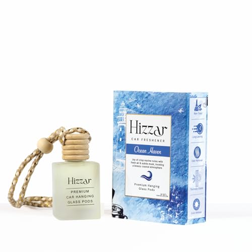 Image of Ocean Haven Car Perfume Hanging Pod 10ml | Natural Essential Premium Fragrance Oils in Glass Bottle with Wooden Diffuser Lid | Long Lasting Car Air Freshener Scent