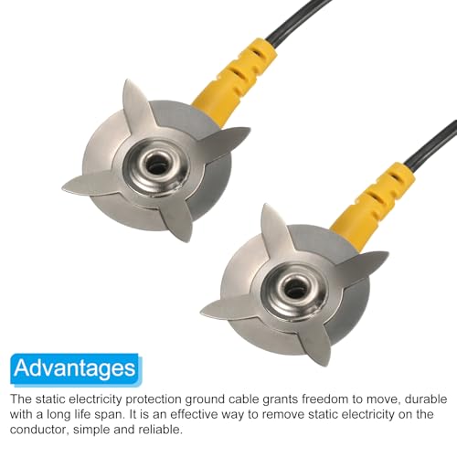 Image of MECCANIXITY ESD Grounding Cable Cord with Paw 15cm /5.91 Inch Long,Anti-Static Ground Wire Cable Clip for Eliminate Conductor Electrostatic, Pack of 3(Yellow,Black)