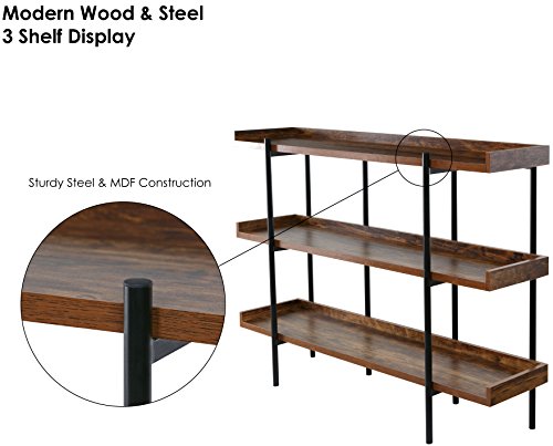 Onespace Modern Wood And Steel 3-Shelf Display, Cherry #TOP5