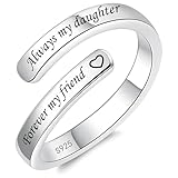925 Sterling Silver Inspirational Jewelry Adjustable Wrap Open Ring Encouragement Gift for Women(Always my daughter Forever my friend)