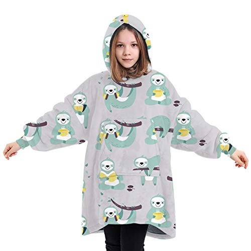 L&ieserram Oversized Oodie Blanket Hoodie Fluffy Fleece Hoodie Blanket for Women Men Kids Wearable Hooded Blanket with Big Pocket (Sloth - Image 3