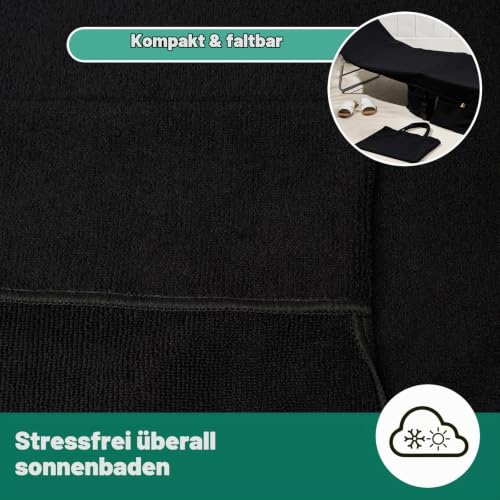 Brentfords Liegestuhl Handtuch für Sonnenliege mit Taschen, Mikrofaser Schnelltrocknend, Schwarz 215 x 75cm – Ansicht 5